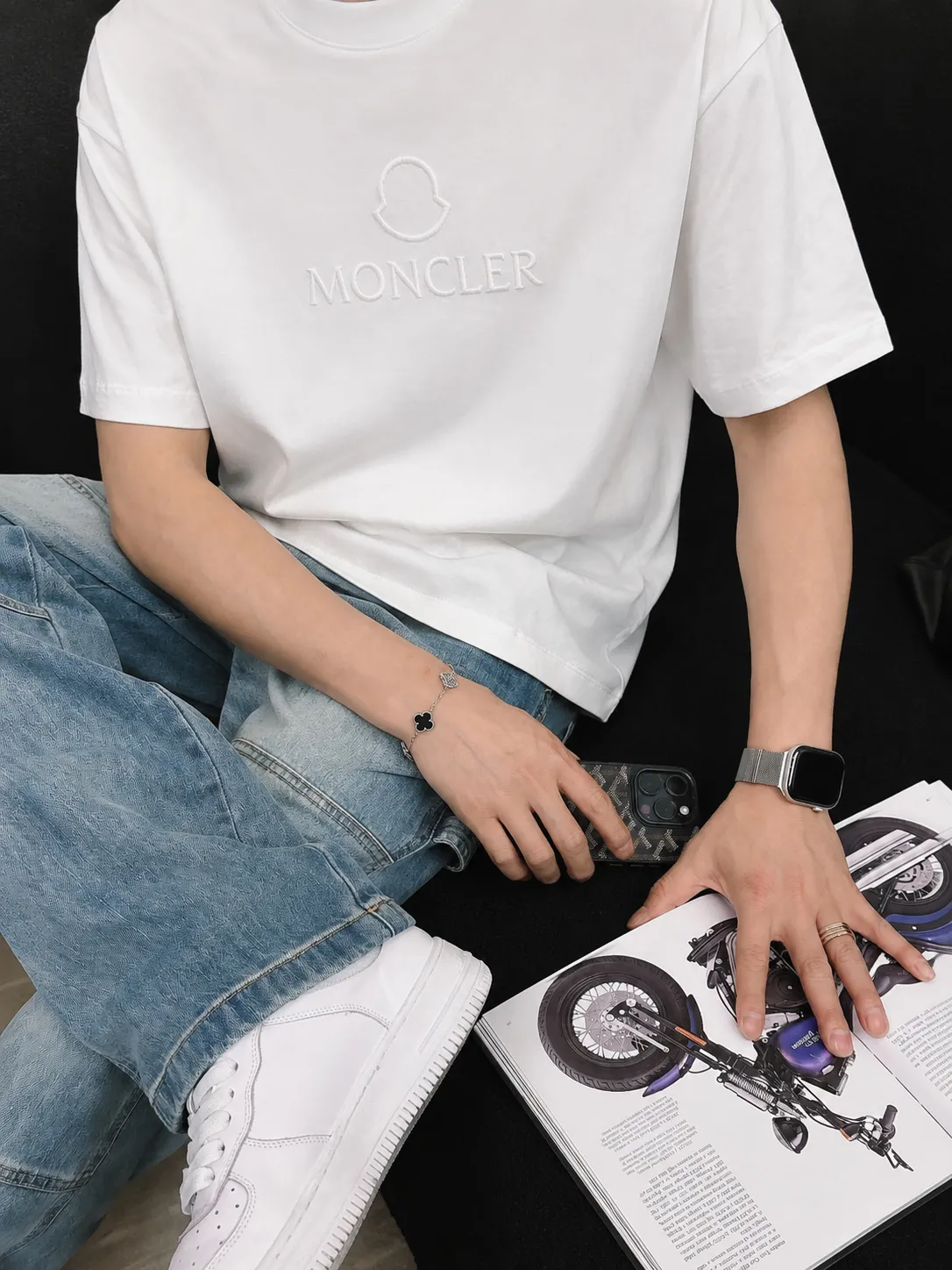 moncle～ logo 《 》7a tee ， Same Style ， : Black White Coffee Brown Size：S（90-130 ） M（125-150 ） L（135-165 ） XL（160-190 ） XXL（185-220 ）